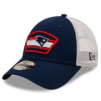 Men's New Era Navy/White New England Patriots Patch Trucker 9FORTY - Snapback Hat