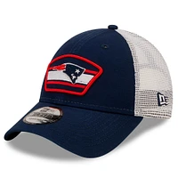 Men's New Era Navy/White New England Patriots Patch Trucker 9FORTY - Snapback Hat