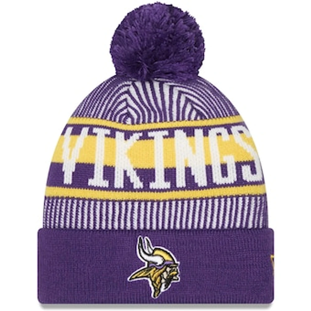 Men's New Era Purple Minnesota Vikings Striped - Cuffed Knit Hat with Pom