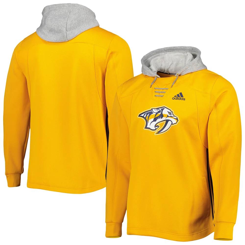 Men's adidas Gold Nashville Predators Skate Lace Primeblue Team Pullover Hoodie