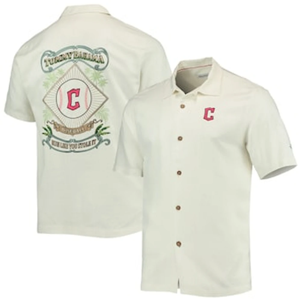 Men's Tommy Bahama Cream Cleveland Guardians Baseball Camp Button-Up Shirt