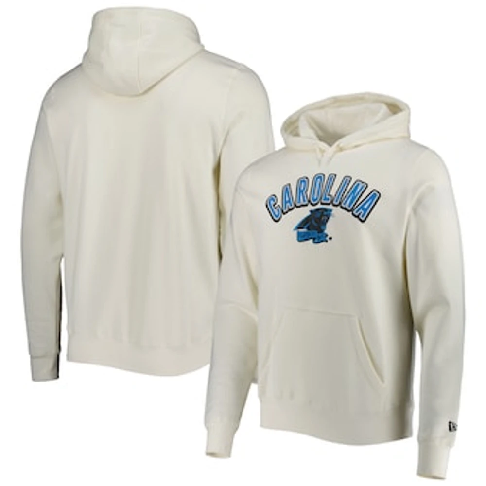 Men's New Era Cream Carolina Panthers Sideline Chrome Pullover Hoodie