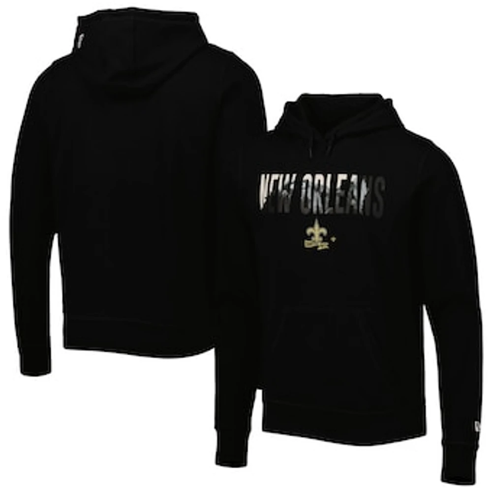 Men's New Era Black Orleans Saints Ink Dye Pullover Hoodie