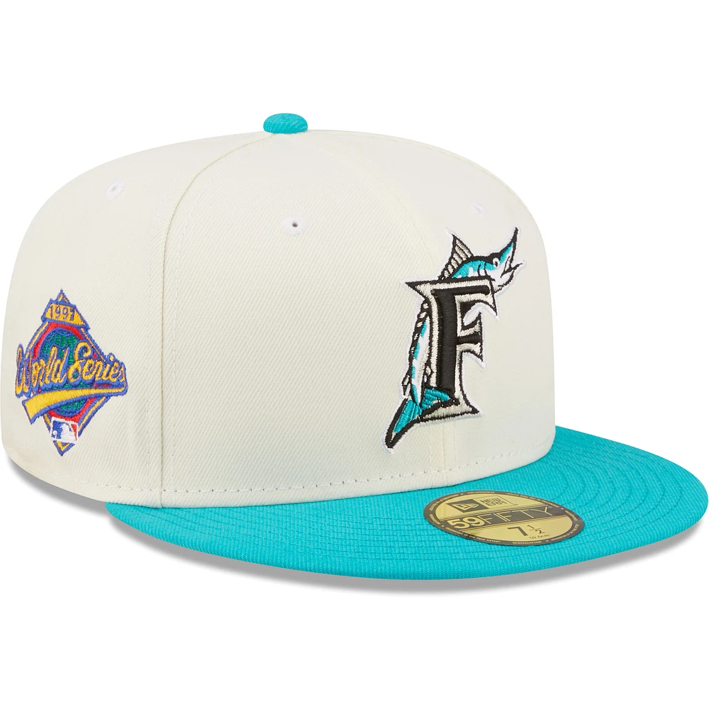 Men's New Era White/Teal Florida Marlins Cooperstown Collection 1997 World Series Chrome - 59FIFTY Fitted Hat