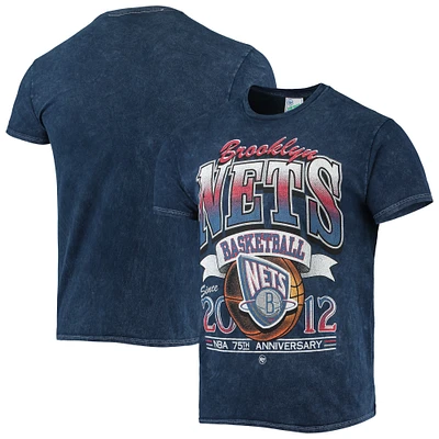 Men's '47 Navy Brooklyn Nets 75th Anniversary City Edition Mineral Wash Vintage Tubular T-Shirt