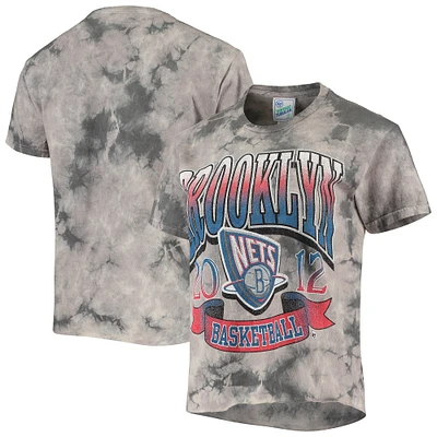 Women's '47 White/Black Brooklyn Nets 2021/22 City Edition Vintage Tie-Dye Tubular Cropped T-Shirt