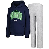 Youth College Navy/Heather Gray Seattle Seahawks Double Up Pullover Hoodie & Pants Set