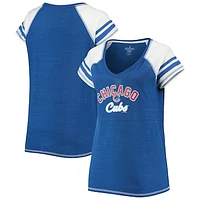 Women's Soft as a Grape Royal Chicago Cubs Curvy Color Block Tri-Blend Raglan V-Neck T-Shirt