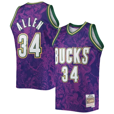 Men's Mitchell & Ness Ray Allen Purple Milwaukee Bucks Hardwood Classics 2000/01 Lunar New Year Swingman Jersey