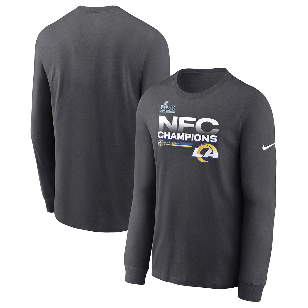 Men's Nike Anthracite Los Angeles Rams 2021 NFC Champions Locker Room Trophy Collection Long Sleeve T-Shirt