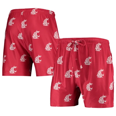 Men's Concepts Sport Crimson Washington State Cougars Flagship Allover Print Jam Shorts