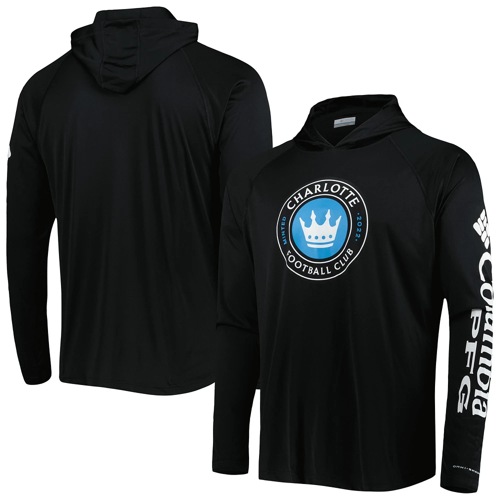 Men's Columbia Black Charlotte FC Terminal Tackle Omni-Shade Raglan Pullover Hoodie