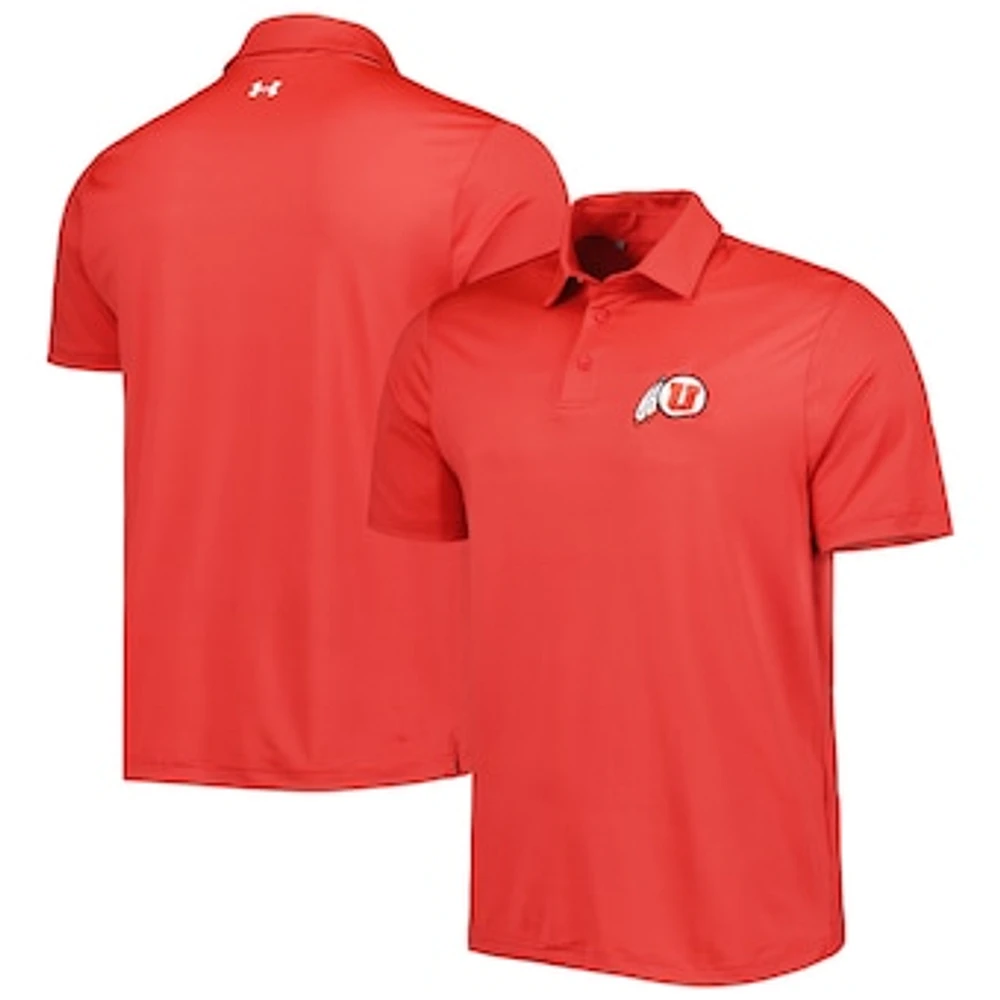 Men's Under Armour Red Utah Utes Green Trail Stripe Polo