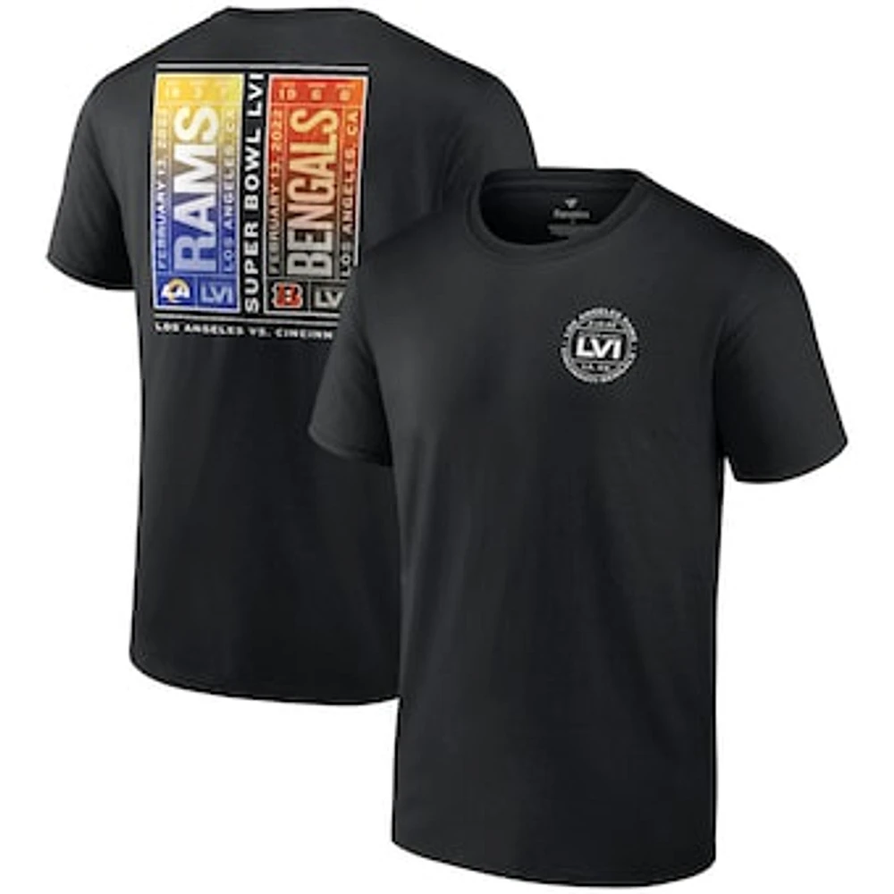 Men's Fanatics Black Cincinnati Bengals vs. Los Angeles Rams Super Bowl LVI Matchup Tickets Please T-Shirt