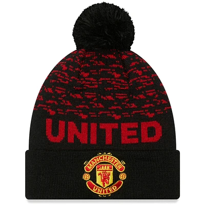 Men's New Era Black Manchester United Marl Cuffed Knit Hat with Pom