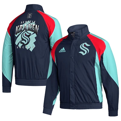 Men's adidas Navy Seattle Kraken Reverse Retro 2.0 Full-Snap Jacket