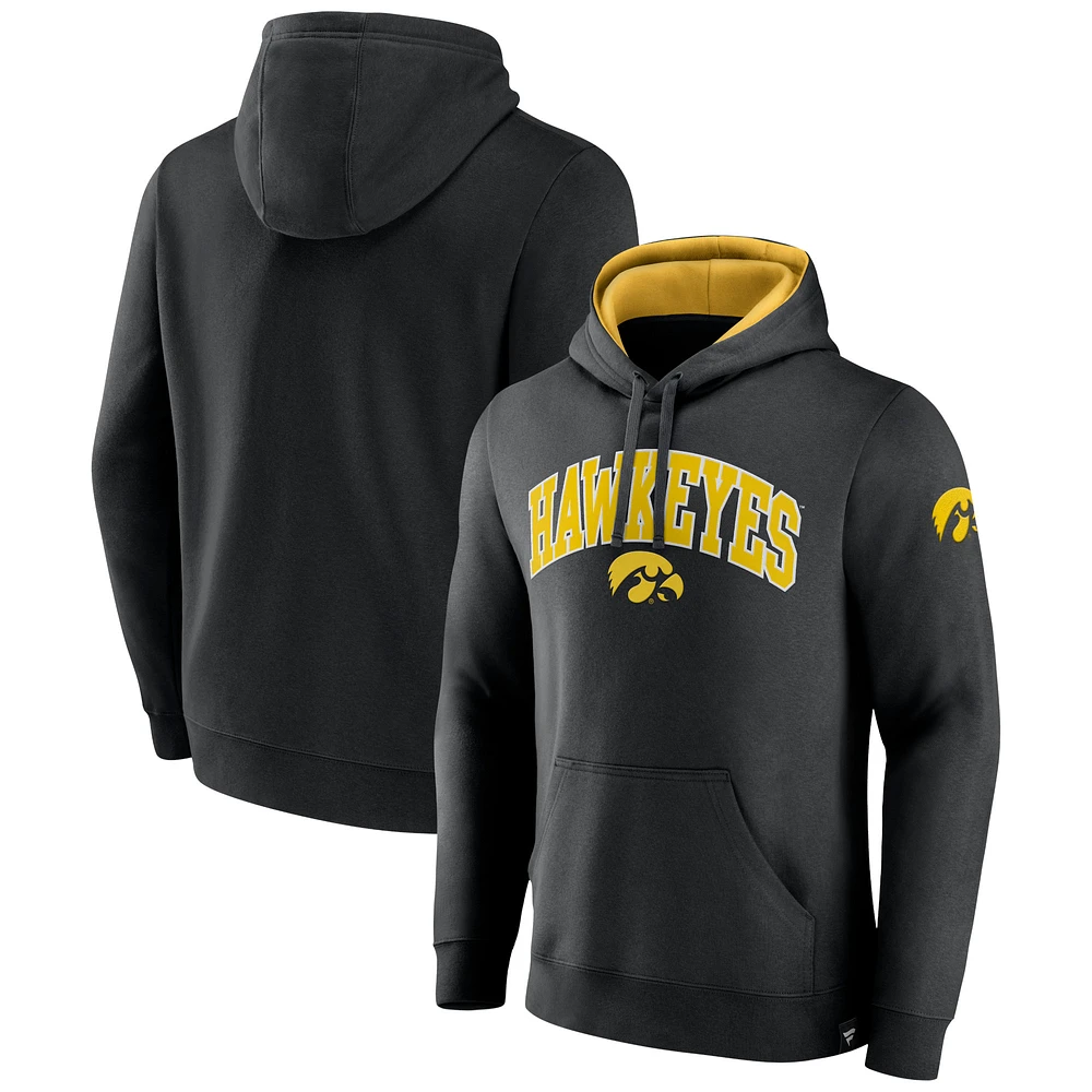 Men's Fanatics Black Iowa Hawkeyes Arch & Logo Tackle Twill Pullover Hoodie