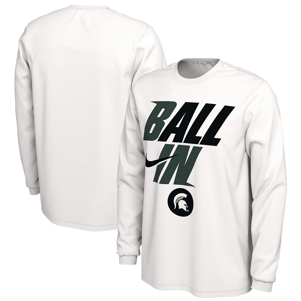 Men's Nike White Michigan State Spartans Ball Bench Long Sleeve T-Shirt