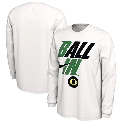 Men's Nike White Oregon Ducks Ball Bench Long Sleeve T-Shirt