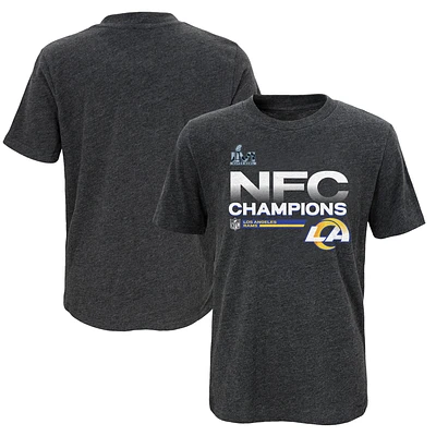 Youth Fanatics Heathered Charcoal Los Angeles Rams 2021 NFC Champions Locker Room Trophy Collection T-Shirt