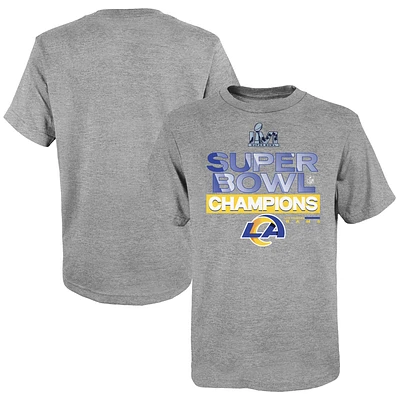 Youth Fanatics Heathered Gray Los Angeles Rams Super Bowl LVI Champions Locker Room Trophy Collection T-Shirt