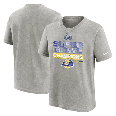 Youth Nike Heathered Gray Los Angeles Rams Super Bowl LVI Champions Locker Room Trophy Collection T-Shirt