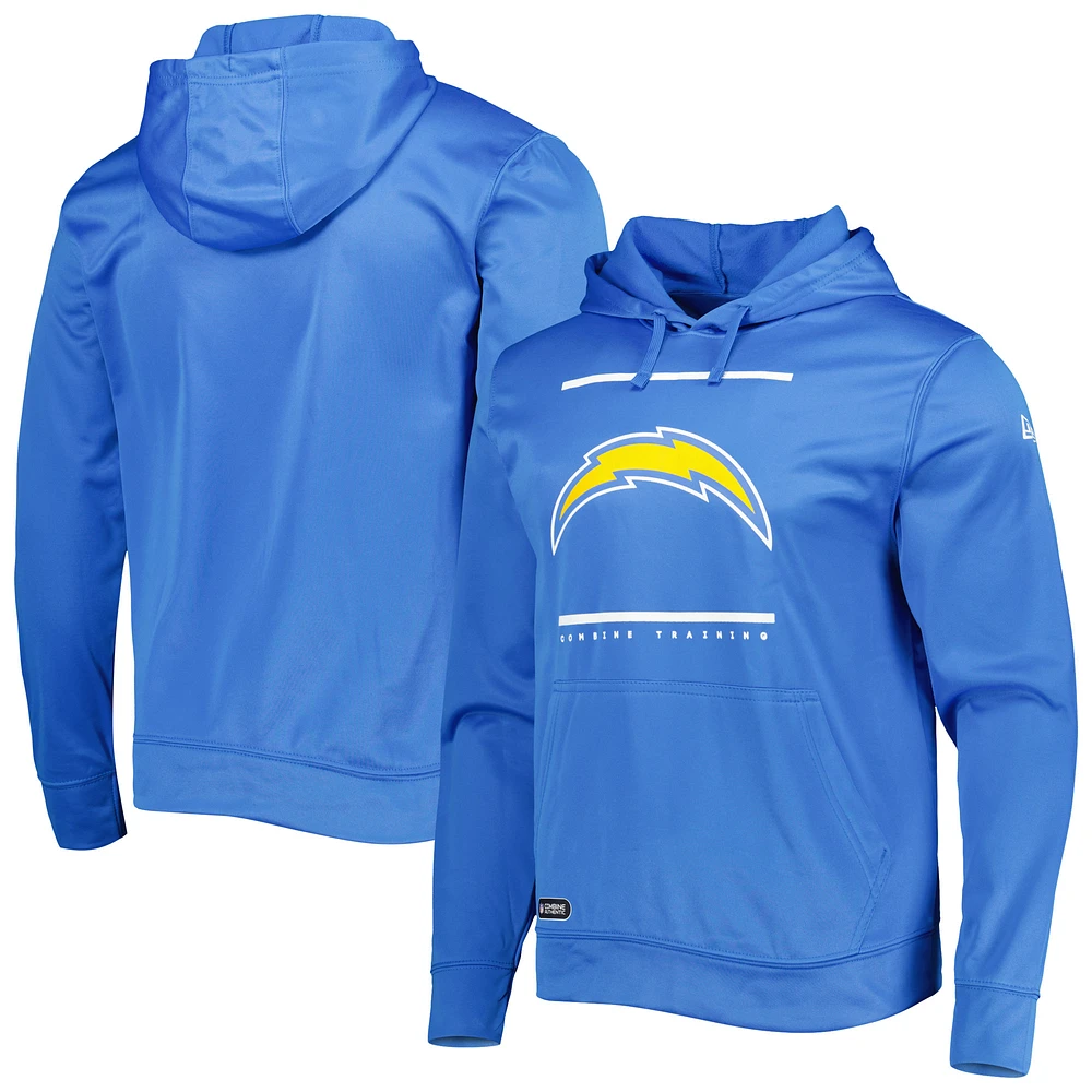 Men's New Era Powder Blue Los Angeles Chargers Combine Authentic Split Defense Pullover Hoodie