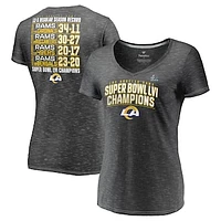 Women's Fanatics Heathered Charcoal Los Angeles Rams Super Bowl LVI Champions Schedule V-Neck T-Shirt