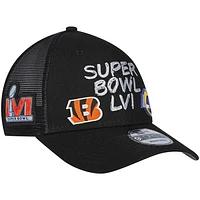 Men's New Era Black Cincinnati Bengals vs. Los Angeles Rams Super Bowl LVI Matchup Trucker 9FORTY Snapback Adjustable Hat