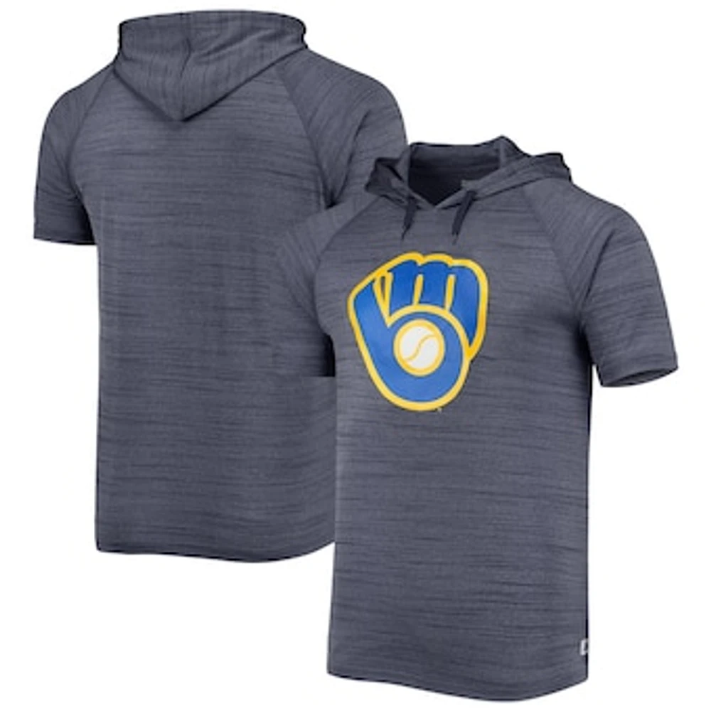 Men's Stitches Navy Milwaukee Brewers Space-Dye Raglan Hoodie T-Shirt