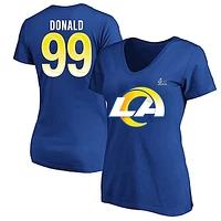 Women's Fanatics Aaron Donald Royal Los Angeles Rams Super Bowl LVI Bound Plus Size Name & Number V-Neck T-Shirt