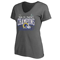 Women's Fanatics Heathered Charcoal Los Angeles Rams 2021 NFC Champions Plus Size Classic Play V-Neck T-Shirt
