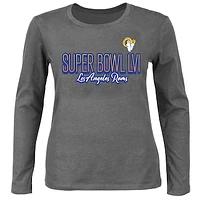 Women's Fanatics Charcoal Los Angeles Rams Super Bowl LVI Bound Plus Color Fade Scoop Neck Long Sleeve T-Shirt