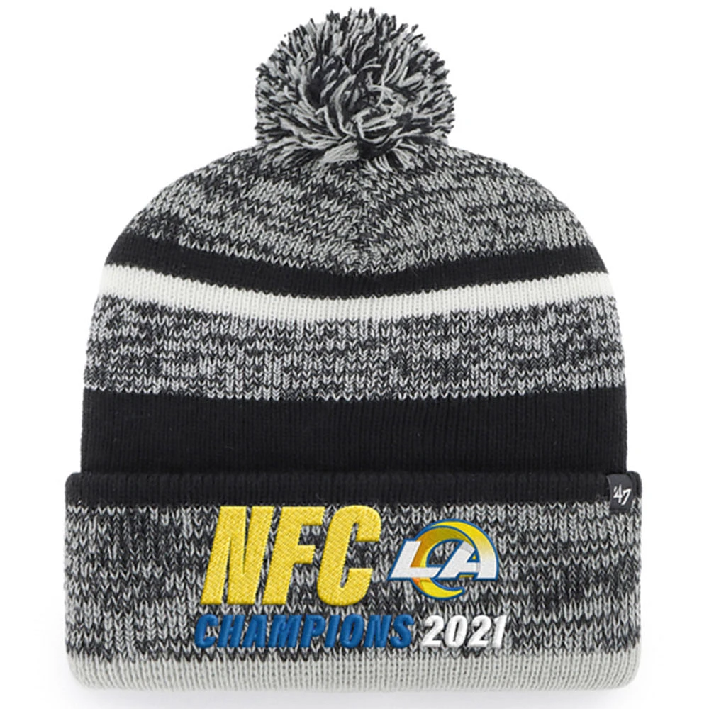 Men's '47 Heathered Black Los Angeles Rams 2021 NFC Champions Northward Cuffed Pom Knit Hat