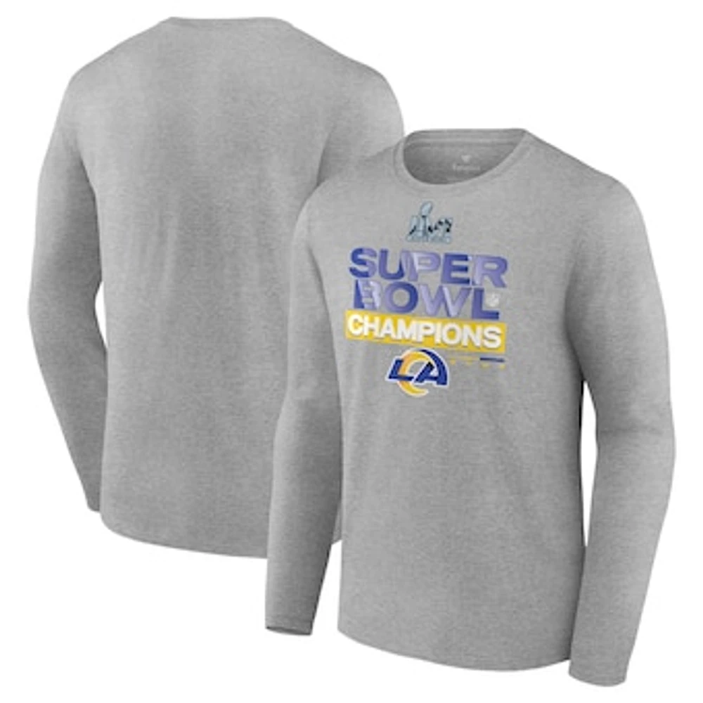 Men's Fanatics Heathered Gray Los Angeles Rams Super Bowl LVI Champions Locker Room Trophy Collection Long Sleeve T-Shirt