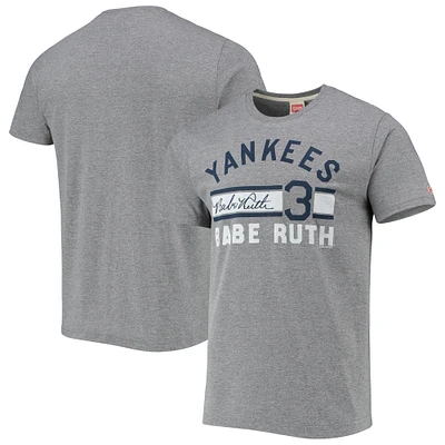 Men's Homage Babe Ruth Heathered Gray New York Yankees Remix Jersey Tri-Blend T-Shirt