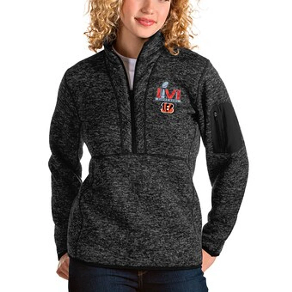 Women's Antigua Heathered Cincinnati Bengals Super Bowl LVI Bound Fortune Quarter-Zip Pullover Jacket