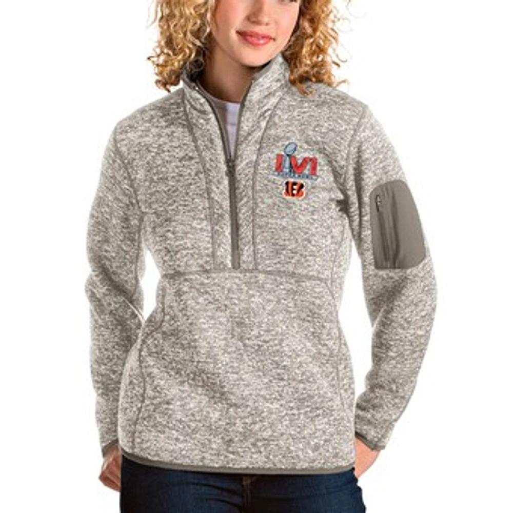 Women's Antigua Oatmeal Cincinnati Bengals Super Bowl LVI Bound Fortune Quarter-Zip Pullover Jacket