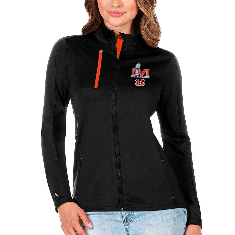 Women's Antigua Black Cincinnati Bengals Super Bowl LVI Bound Logo Generation Full-Zip Jacket