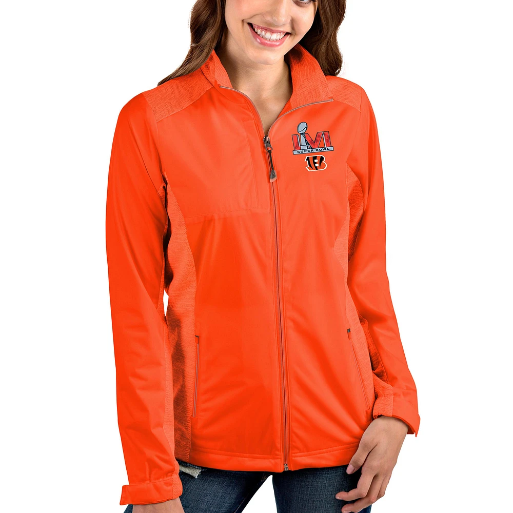 Women's Antigua Orange Cincinnati Bengals Super Bowl LVI Bound Revolve Full-Zip Jacket