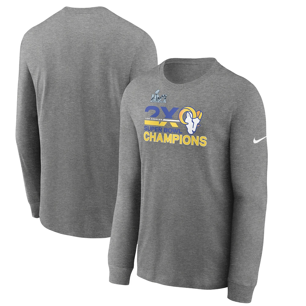 Men's Nike Heathered Charcoal Los Angeles Rams 2-Time Super Bowl Champions Long Sleeve T-Shirt