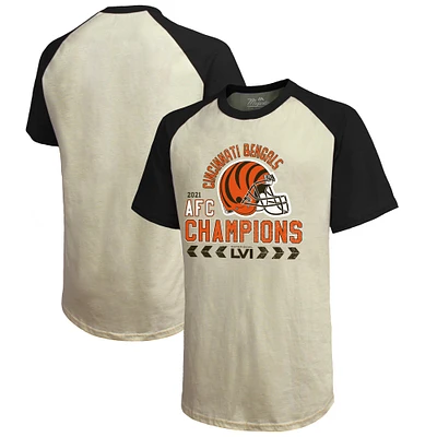 Men's Majestic Threads Cream/Black Cincinnati Bengals 2021 AFC Champions Raglan T-Shirt