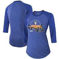 Women's Majestic Threads Heathered Royal Los Angeles Rams Super Bowl LVI Bound Hollywood Tri-Blend 3/4-Sleeve T-Shirt