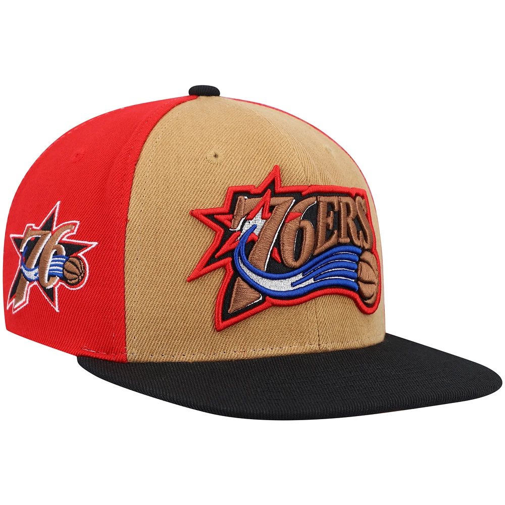 Men's Mitchell & Ness Gold/Black Philadelphia 76ers Hardwood Classics On The Block Snapback Hat