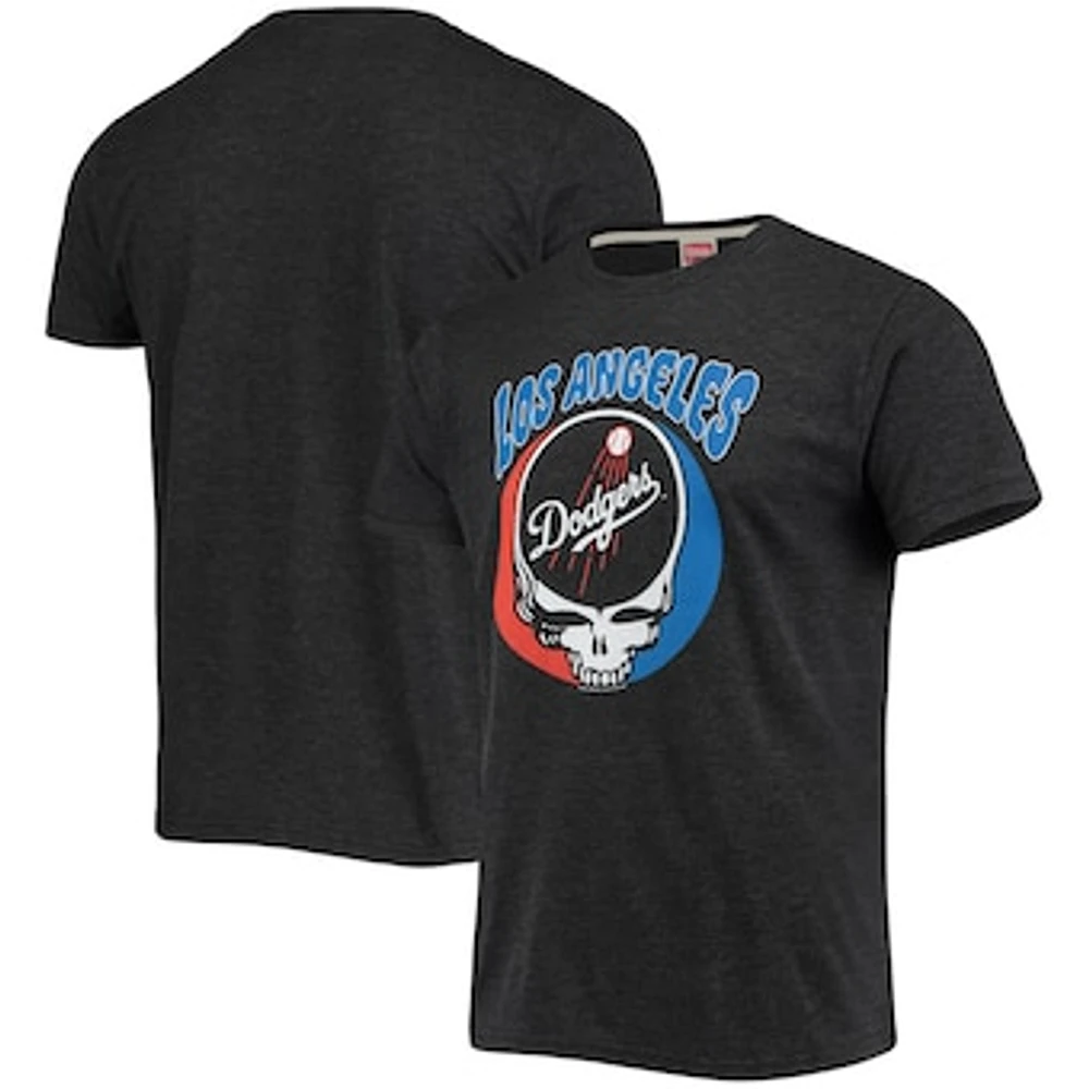 Men's Homage Charcoal Los Angeles Dodgers Grateful Dead Tri-Blend T-Shirt