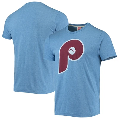 Men's Homage Light Blue Philadelphia Phillies Hand-Drawn Logo Tri-Blend T-Shirt