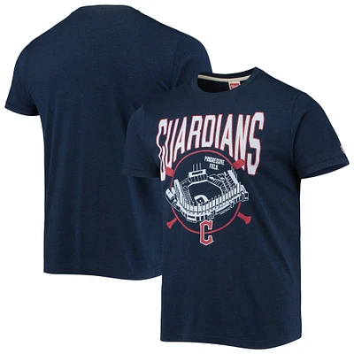 Men's Homage Heathered Navy Cleveland Guardians Stadium Tri-Blend T-Shirt