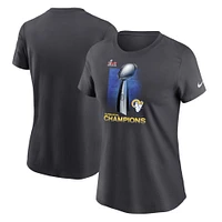 Women's Nike Anthracite Los Angeles Rams Super Bowl LVI Champions Lombardi Trophy T-Shirt