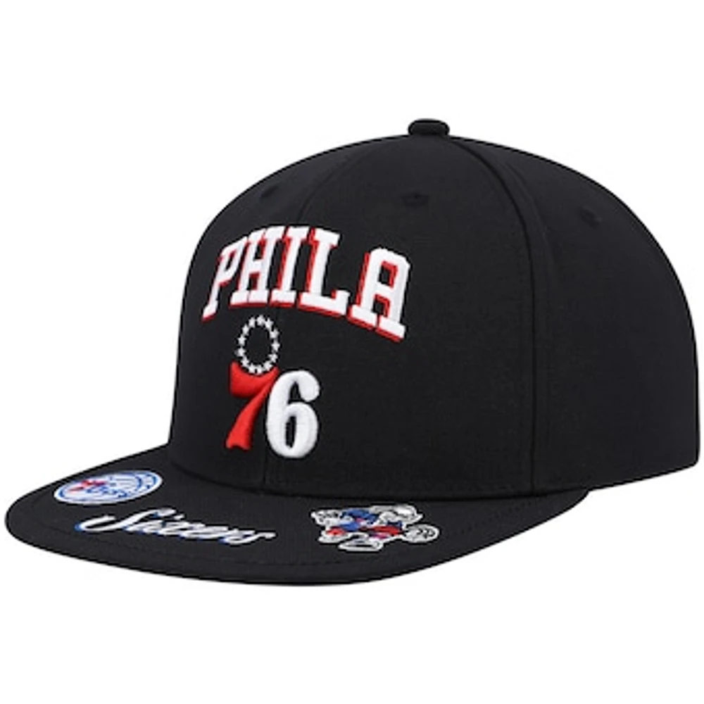 Men's Mitchell & Ness Black Philadelphia 76ers Front Loaded Snapback Hat