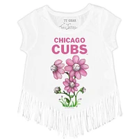 Girls Toddler Tiny Turnip White Chicago Cubs Blooming Baseballs Fringe T-Shirt